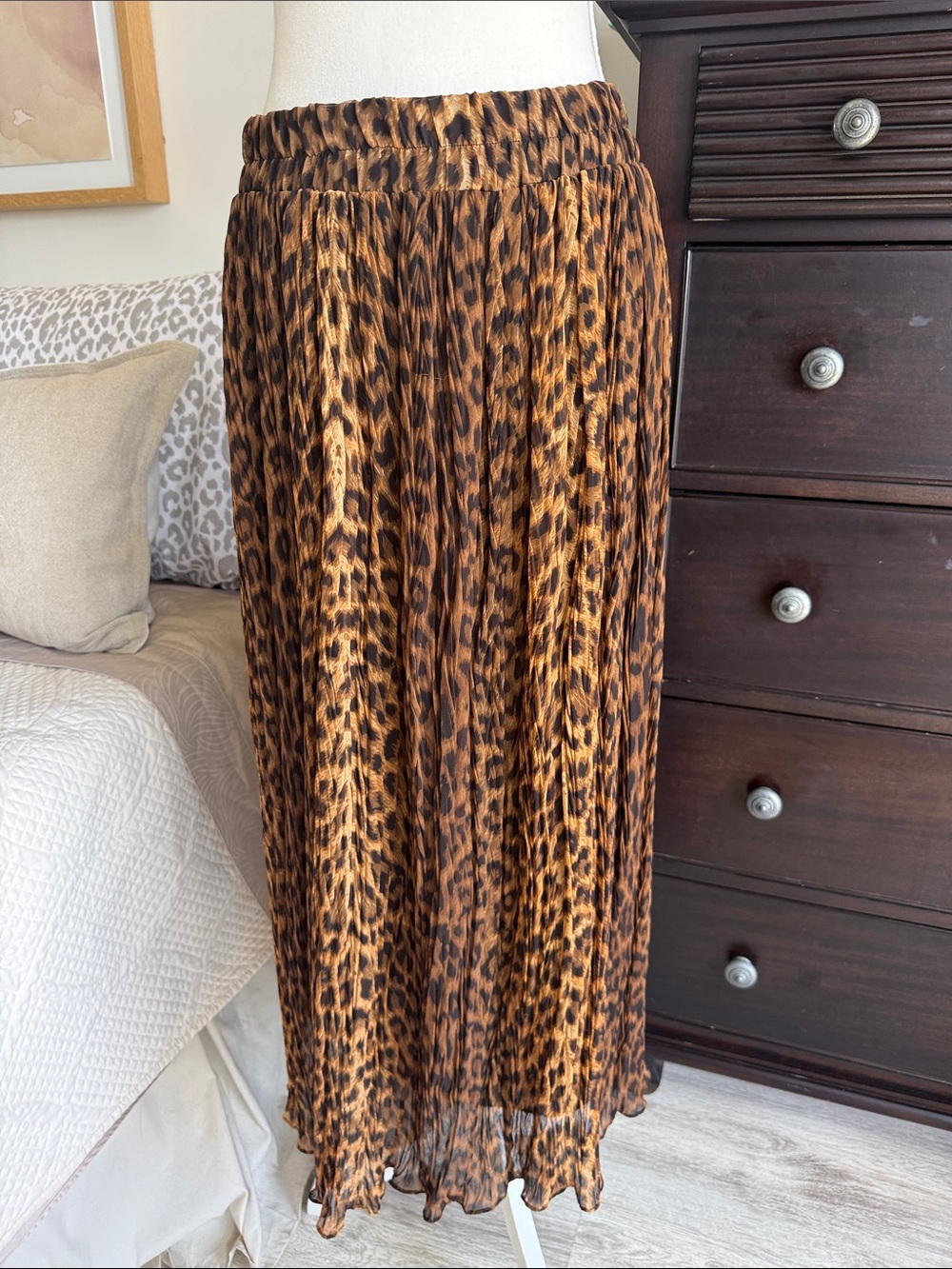 Lulu - Made in USA Vintage Leopard-Print Pleated Maxi Skirt - Brown/Black